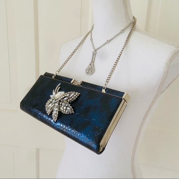 Iris Lane iridescent blue envelope clutch with crystal - Picture 2 of 11